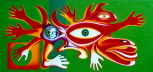 Das Andenmonster, 2000 Oelfarbe auf Leinwand 80 x 170