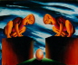 Die kurz bevorstehende Geburt des Ausserirdischen, 1990 Oelfarbe auf Leinwand 175 x 200