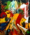 Gehirnsprung, 2000 Oelfarbe, Lackfarbe und Collage auf Leinwand 130 x 150