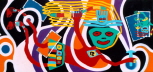 Havy Duty - Als Quetzalcuatl dem Cocarazsch erlag, 2004 Tempera Pigmente als Imprimatur Oelfarbe auf Leinwand 80 x 170
