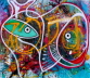 Wenn der Aquarianer das Liebesspiel einer Koi-Dame mit einem Stichling beobachtet, 2007 Acryl und Oelfarbe auf Leinwand 130 x 150